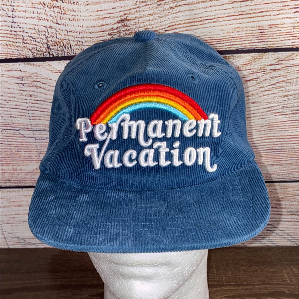 EUC Tiny Whale Blue Corduroy Cap with Permanent Vacation Embroidery Toddler Fit